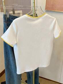 EMERY ROSE Plus Size Women's Casual Embroidered Trim And Summer Lemon Print Short Sleeve T-Shirt, Summer - Multicolor - View 2