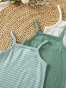 SHEIN 4件套女婴休闲舒适日常百搭吊带连体衣，适合夏季度假和外出穿着 - 彩色 - 查看 4