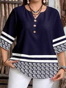 EMERY ROSE Women's Striped Geometric Print Shirt - Multicolor - View 3