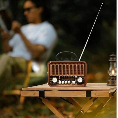 Teckwe Radio portátil de estilo retro, radio de estilo antiguo, altavoz inalámbrico, antena ajustable FM/AM/OC, alimentado por batería recargable y carga USB, compatible con tarjeta TF, reproducción de música USB Mp3