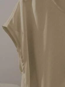 Franclia Elegant Short Sleeve Round Neck Ruffle Tie Bow Blouse, Khaki Color, Spring/Summer For Women - Khaki - View 7
