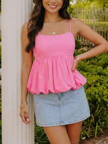 Coeurva 女士休闲浪漫优雅纯棉舒适吊带背心，适合度假和运动，春夏款 - 粉色 - 查看 5