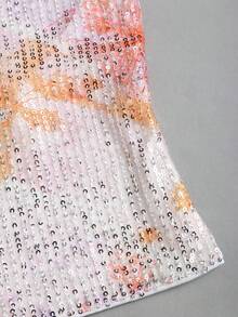 Sweetra Áo hai dây nữ đính sequin lấp lánh hình sao biển và hoa, kiểu dáng ôm eo, thích hợp mặc hàng ngày, đi biển, nghỉ lễ, dự tiệc nhẹ, mùa xuân/hè. - Đỏ và trắng - Xem 4