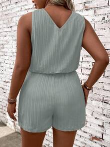 EMERY ROSE Plus Size Women V-Neck Casual Everyday Romper - Grey - View 2