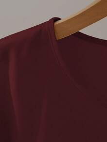 Franclia Blus Elegan Lengan Pendek Leher Bulat dengan Hiasan Ruffle dan Pita, Warna Khaki, Musim Semi/Panas untuk Wanita - Burgundy - View 6