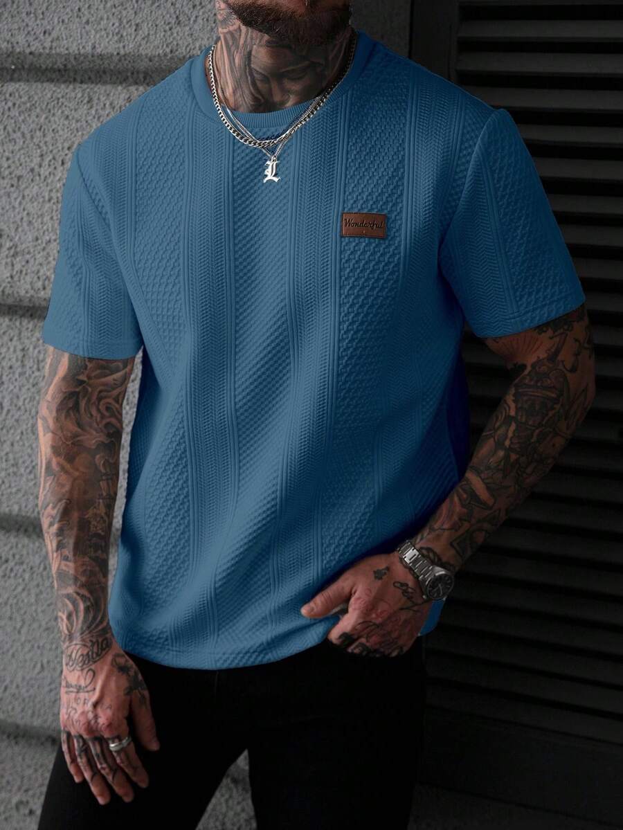 EGENSIO Men's Round Neck Casual Everyday Wear Short Sleeve T-Shirt - Blue - View 1