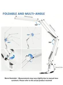 LED Eye-Protecting Folding Long-Arm Clip Black/White Desk Lamp With Three-Color Temperature Settings - USB-Powered, Universal-Joint Design,Material Metal/ABS,Ideal For Office, Dormitory, Studying, Reading, Live Streaming, And Meetings - multicolor - View 7