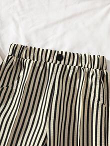 SHEIN 男童休闲纯色梭织柔软棉质弹力腰裤，适合户外活动，春夏秋季穿着 - 黑與白 - 查看 4