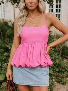 Coeurva 女士休闲浪漫优雅纯棉舒适吊带背心，适合度假和运动，春夏款 - 粉色 - 查看 1