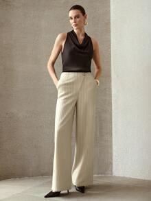 MOTF PREMIUM WOMEN'S STRIPED METAL BUTTON CASUAL PANTS - Apricot - View 5