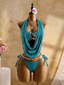 SaltGleam SaltGleam Áo croptop hai dây không dây thời trang nữ, khóa kim loại khoét rỗng, cổ áo xếp ly bằng vải lưới co giãn, thanh lịch, thích hợp cho lễ hội âm nhạc, tiệc tùng, thiếu nữ, kỳ nghỉ, trang phục thường ngày, không tay, mùa xuân/hè. - màu xanh lá - Xem 4