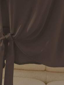 Franclia Elegant Short Sleeve Round Neck Ruffle Tie Bow Combination Khaki Women Blouse, Spring/Summer - Brown - View 4