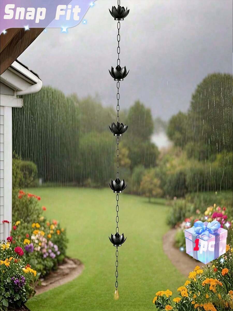 Thick Anti-Rust Drainage Chain, Replaceable Lotus Flower Rain Chain Cup, Drainage Downpipe, And Splitter Copper Lotus Rain Chain For Courtyard Decoration - Eaves Gutter Downspout Chain - Black - View 1
