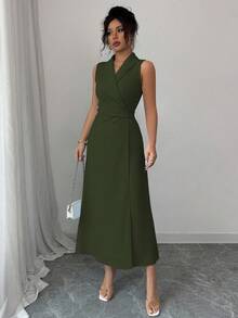 SHEIN PETITE Váy xanh lá cây cho nữ, váy mùa hè, váy thanh lịch, trang phục đi nghỉ mát cho nữ, váy thường ngày. - màu xanh lá - Xem 5