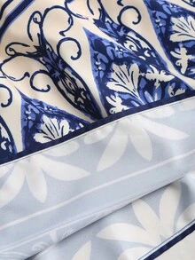 Sweetra Damkjol med lös midja och växtmönster för semestern - Marinblå - Visa 6