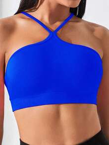 SHEIN Core Rhythm 女士白色网眼拼接运动短袖 T 恤健身上衣健身吊带上衣 - 寶藍色 - 查看 4