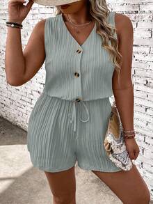 EMERY ROSE Plus Size Women V-Neck Casual Everyday Romper - Grey - View 1