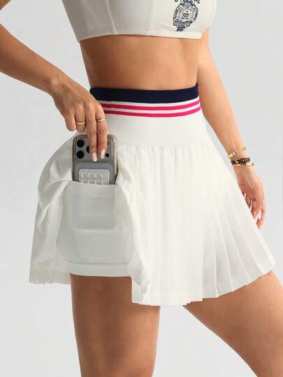 1 chiếc váy thể thao nữ không đường may, ôm sát và không xuyên thấu, có túi, thích hợp cho yoga, thể dục, chạy bộ, cầu lông, tennis.