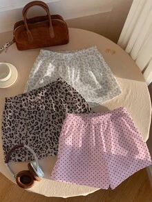 Comfortcana 3pcs Tree Branch Print Knit Loose Shorts - Multicolor - View 2