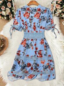 GlowEve 女士印花V领休闲夏季连衣裙 - 淺藍色 - 查看 2