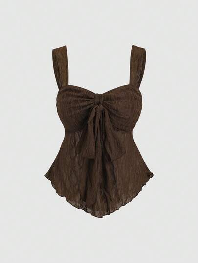 Sweetra 露脐抹胸上衣，饰有蝴蝶结和纹理印花