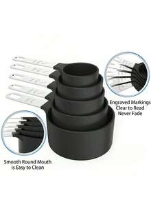 10 piezas Juego de tazas y cucharas de medición, diseño apilable anidado, mango de acero inoxidable, cabeza de plástico, para ingredientes secos y húmedos - Multicolor - Ver 4