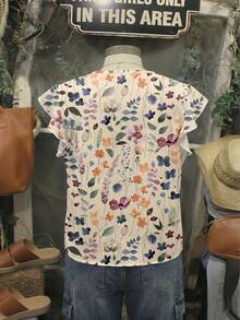 EMERY ROSE Plus Size Women V-Neck Floral Print Casual Blouse, Suitable For Summer Outings - Red - View 7