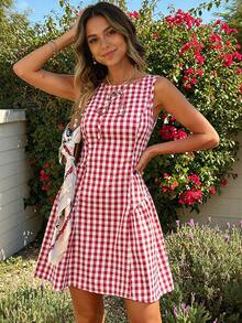 Pariaura Women's Elegant French Plaid Mini Dress - Red - View 4