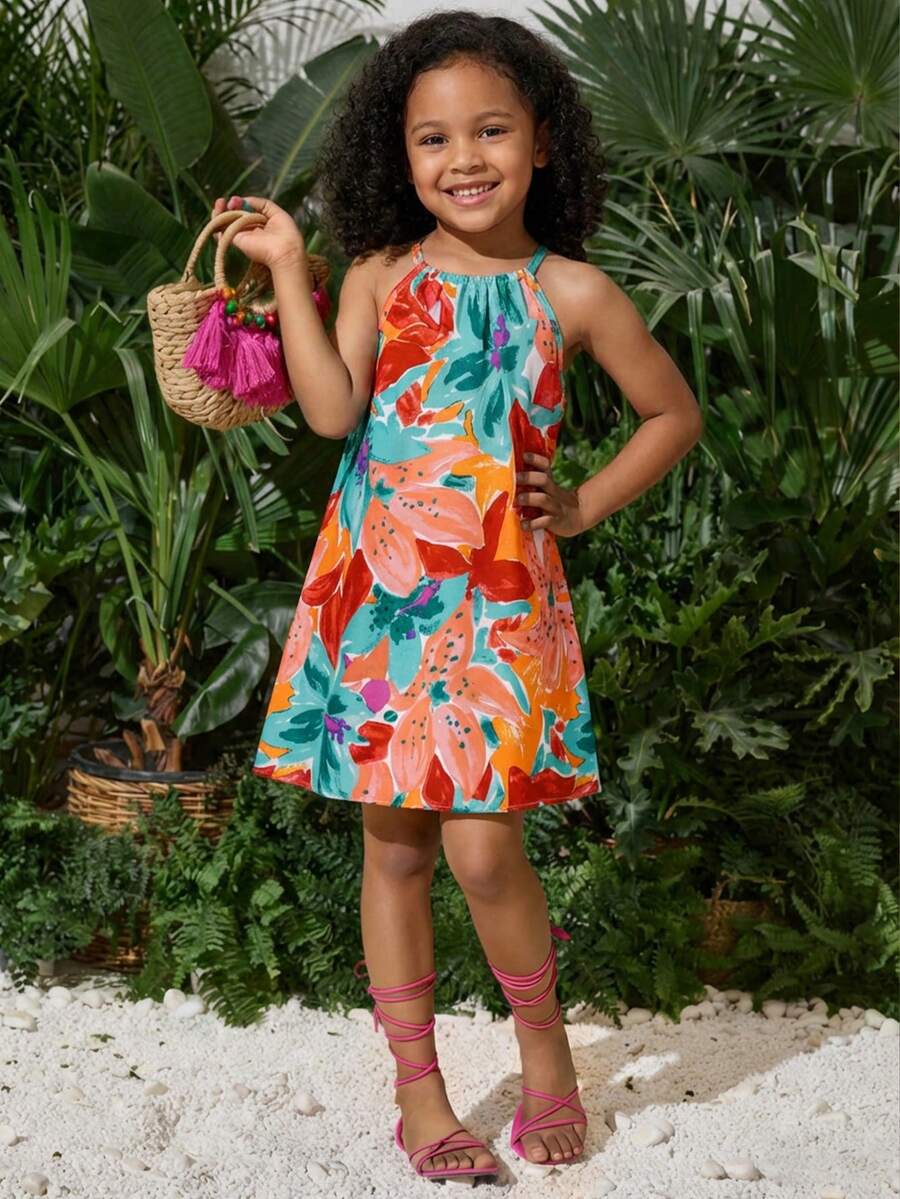 SHEIN Đầm chiffon họa tiết hoa nhí không tay cho bé gái - Nhiều màu - Xem 1