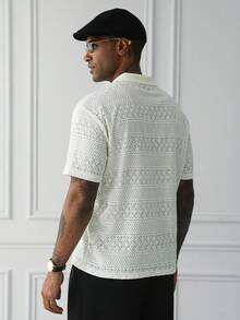 HUEFORM 男士短袖纹理面料Polo衫，适合外出、聚会和度假穿着 - 米色 - 查看 2