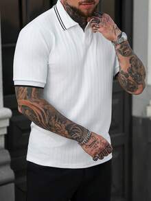 Manfinity CasualCool 男士罗纹提花领短袖休闲Polo衫 - 白色 - 查看 4