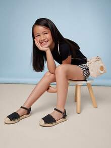 Mini mi Girls' Fashion Comfy Round Toe Ankle Strap Espadrilles - Black - View 4