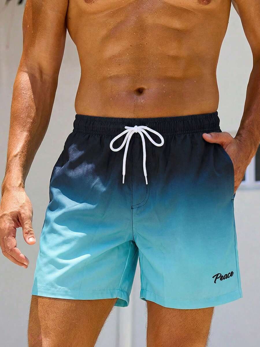 Manfinity Swimmode Quần short đi biển nam kiểu ombre, có dây rút ở eo và túi. - Màu xanh bạc hà - Xem 1
