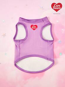 Care Bears X PETSIN 1件可爱心形小熊卡通图案宠物背心，紫色咖啡色丝带小熊印花，透气亲肤宠物服装 - 彩色 - 查看 7
