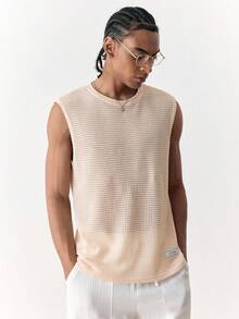 SWAVVY Áo vest nam không tay dáng rộng, chất liệu vải jacquard, cổ tròn, size tiêu chuẩn, thích hợp cho mùa hè. - Màu be - Xem 6