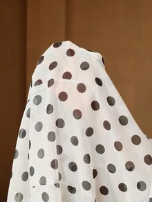 Anewsta 女士新款春夏复古波点优雅衬衫，亚麻绳编珍珠纽扣花瓣袖褶皱袖口白色衬衫，职业休闲知性风格 - 白色 - 查看 8