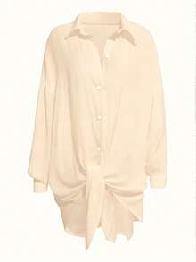 INAWLY Solva Plus Size Women Solid Color Single-Breasted Casual Versatile Daily Wear Shirt - Beige - View 3
