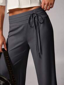 Avenya Women's Solid Color Drawstring Waist Casual Versatile Wide Leg Pants For Daily Wear Travel Gray Summer - Grey - View 2