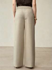 MOTF PREMIUM WOMEN'S STRIPED METAL BUTTON CASUAL PANTS - Apricot - View 2