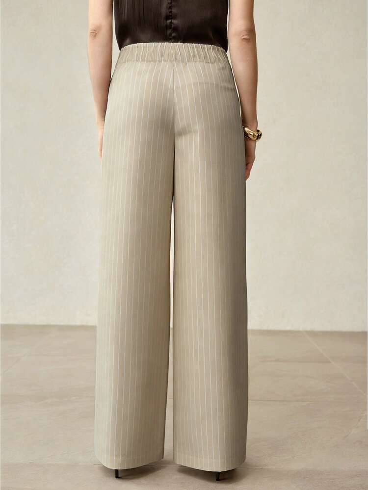 WOMEN'S STRIPED METAL BUTTON CASUAL PANTS