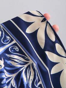 Sweetra Damkjol med lös midja och växtmönster för semestern - Marinblå - Visa 4