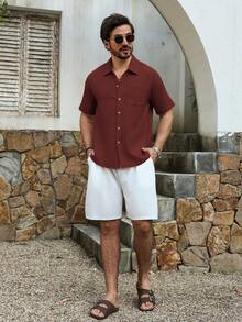 VENTUSAIL Men's Mature Casual Textured Shirt, Holiday - Redwood - View 3