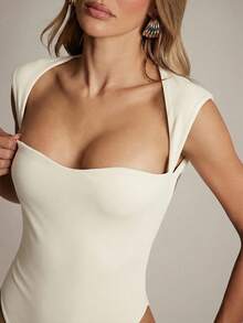 Hauture Women's Square Neck Open Back Bodysuit - Beige - View 6