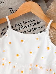 Genkimix Kids 1pc Young Girl Daisy Flower Pattern Mesh Layered Cami Dress - White - View 5
