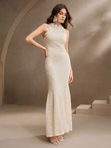 Anewsta 女士长款褶皱纹理连衣裙，春夏穿搭 - 杏色 - 查看 6