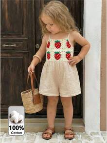 LMoss Kids Pelele de bebé niña con estampado de fresa en unicolor tejido - Albaricoque - Ver 7