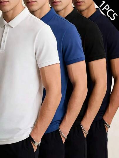 Manfinity Sport Corelite Áo polo thể thao nam tay ngắn cổ đứng màu trơn, kiểu dáng thường ngày.