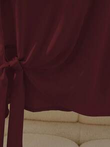 Franclia Blus Elegan Lengan Pendek Leher Bulat dengan Hiasan Ruffle dan Pita, Warna Khaki, Musim Semi/Panas untuk Wanita - Burgundy - View 7