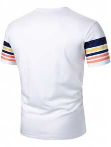 Manfinity Homme Men's Casual Patchwork Color Round Neck Short Sleeve T-Shirt, Versatile For Daily Wear - Multicolor - View 2