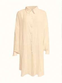 INAWLY Solva Plus Size Women Solid Color Single-Breasted Casual Versatile Daily Wear Shirt - Beige - View 4
